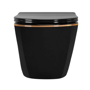 Vas WC REA CARLO MINI RIMLESS, Montaj Suspendat, Ceramica Sanitara, Capac DUROPLAST FLAT Soft-Close Inclus, Negru/Auriu - Img 2