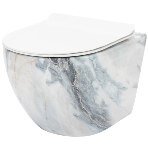 Vas WC REA CARLOS slim Rimless, Alb,lucios,suspendat, ceramica sanitara, 49 x 37 x 33 cm, imitatie marmura
