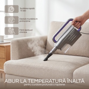 Aparat Curatat Aburi SeveShop® Teendow SC-06 1200W, Mop Cu Aburi Portabil 7 m Cablu, Incalzire Rapida 15s, Mop Electric Multifunctional 400ml, Abur, Curatare Fara Detergenti Pentru Gresie, Parchet, Covoare, Aparat Curatat Aburi Profesional, Mov - Img 4