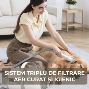 Aspirator Animale 13 in 1 SeveShop®, Grooming, Toaletarea Animalelor De Companie, Aparat De Tuns Cu 6 Accesorii Interschimbabile, Aspirator Animale, Perie Pentru Descurcare Si Textile, Aspirare Par, 4 Trepte De Taiere, Silentios, Alb - Img 10