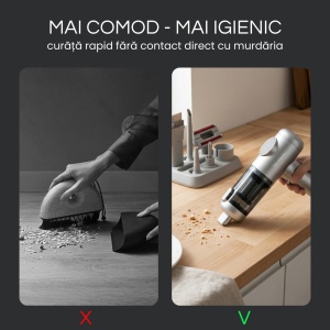 Aspirator Mana Portabil, SeveShop®, Aspirator Fara Fir Wireless, Aspirator Portabil Cu Filtru HEPA, Putere 100W, 7.4V, Autonomie 30–60 Min, Aspirator Mana Cu Capacitate 0.2L, Ideal Pentru Casa Birou Si Masina, Compact Si Usor, Curatare Wet & Dry, Argintiu - Img 3