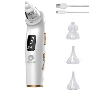Aspirator nazal pentru copii si bebelusi NeoSimply®, Portabil, 3 Viteze de aspiratie, Muzica, Lumina, Alb