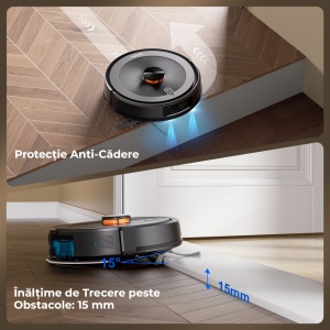 Aspirator Robot Podea 3 in 1 SeveShop® D10S Teendow, Functie Mop, WiFi Navigatie LiDAR 360°, Harti Multi-Etaje, Putere de Aspirare 4500 Pa, Control prin Teendow si Alexa, Spalare, Multi-Suprafete, Aspirare Robot, Autonomie 2600 mAh, Slim 9.8 cm, Negru - Img 5