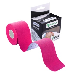 Banda Kinesiologica, Kinesio Tape - Odyssey Life, pretaiata, impermeabila pentru ameliorarea durerii, rola cu 20 benzi de 25 cm lungime, culoare Fucsia