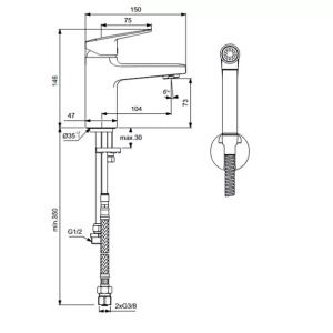 Baterie lavoar cu monocomanda si dus igienic Ideal Standard Ceraplan - Img 4