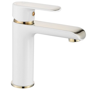 Baterie Lavoar REA BLOOM WHITE GOLD LOW, Montaj Pe Blat, Capat Fix, Inaltime 17 Cm, Finisaj Alb/Auriu - Img 1