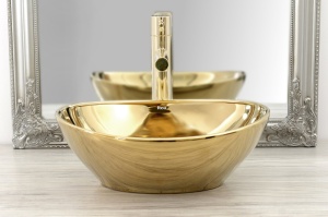 Baterie Lavoar REA TESS LIGHT GOLD, Montaj pe blat, Inaltime 32 cm, Finisaj Auriu - Img 4