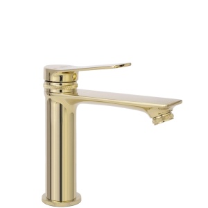 Baterie Lavoar REA VIRAL GOLD LOW, Montaj Pe Blat, Capat Fix, Monocomanda, Inaltime 18 Cm, Auriu