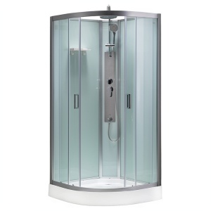 Cabina de dus cu hidromasaj culoare crom periat si cadita alba Puerto-01B 90x 90 cm - Img 1