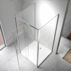 Cabina de dus dreptunghiulara din sticla securizata cu 3 pereti si rame cromate KZ23E 110 x 100 cm - Img 3