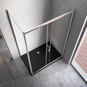 Cabina de dus KZ104C Dreptunghiulara 120x90cm, Culoare Crom+Cadita de dus, Culoare Negru - Img 6