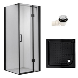 Cabina de dus KZ1390A patrata 80x80cm, Neagra+Cadita de dus SXL02A, Culoare Negru