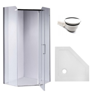 Cabina de dus KZ91B/ST07B Pentagonala 90x90cm, Culoare Crom+Cadita de dus ,Culoare Alb