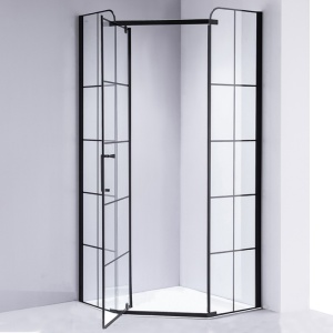 Cabina de dus Pentagonala BS06B, Dimensiune 90x90cm, Culoare Negru - Img 4