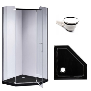 Cabina de dus pentagonala cu rame cromate si cadita de dus neagra KZ91B/ST07B 90 x 90cm