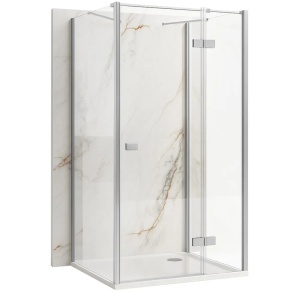 Cabina de dus REA Atlas, Dimensiuni 80x90x90 cm, echipata cu 2 pereti si usa batanta, Culoare Crom