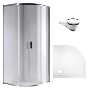 Cabina de dus semirculara din sticla securizata cu rame cromate si cadita alba inclusa KZ94C-ST01C 100 x 100 cm