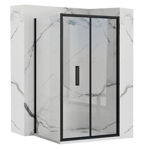 Cabina dus de colt REA Rapid Fold Negru, 100x80 cm