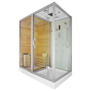 Cabina multifunctionala sauna uscata, sauna cu aburi si cabina de dus, montaj stanga alba 180 x 110 x 223 cm - Img 1