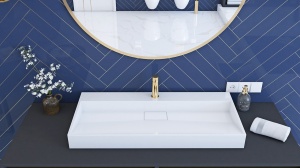 Chiuveta de blat REA Goya 70, 70x45.5 x 14 cm, Montaj Pe Blat, Design Deosebit, Placa De Conglomerat, Alb - Img 2