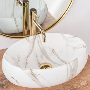 Chiuveta de blat REA LINDA LAVA MAT, Dimensiuni 48 x 34x 14.5cm, Forma Ovala, Ceramica sanitara, Imitatie Marmura - Img 3