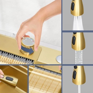 Chiuveta de bucatarie Costa Gold cu o singura cuva si cascada multifunctionala, dimensiune 75x46 cm - Img 3