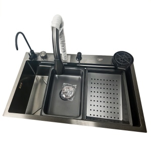 Chiuveta de bucatarie COSTA multifunctionala, Dimensiune 75x46cm, Culoare Negru, Otel inoxidabil - Img 1
