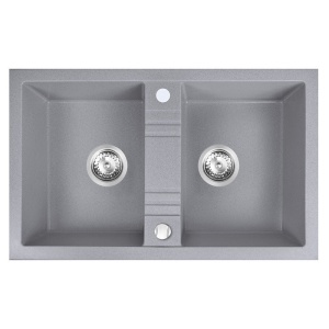 Chiuveta de bucatarie FERRO, Din granit, 78x48cm, Doua cuve, Culoare Gri