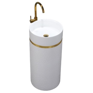 Chiuveta rotunda independenta tip piedestal din ceramica Scot alba H86 x ??40 cm - Img 11