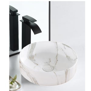 Lavoar De Blat PRO VERONA, Dimensiuni 36 X 36 X 12 Cm, Forma Rotunda, Ceramica Sanitara, Gri / Maro - Img 6