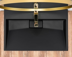 Lavoar De Blat REA Goya BLACK MAT 100CM, 100 x 45.5 x 14 X 9 Cm, Montaj Pe Blat, Design Deosebit, Placa De Conglomerat, Negru Mat - Img 4