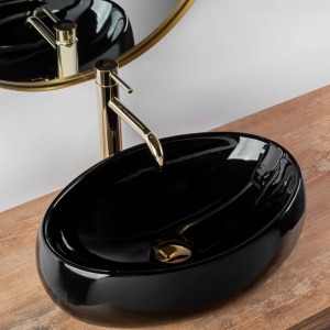 Lavoar De Blat REA LINDA BLACK, Dimensiuni 48.5 X 34 X 14.5 Cm, Montaj Pe Blat, Forma Ovala, Ceramica Sanitara, Negru - Img 2