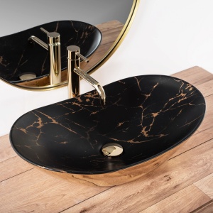 Lavoar de blat REA Royal In Black Marble Gold, Dimensiuni 60.5x36x15xm - Img 1