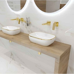 Lavoar pe blat dreptunghiular alb cu rama aurie Spectrum Gineta Gold Line - Img 3