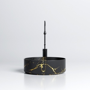 Lavoar pe blat, Lava, marmura ceramica negru cu model auriu, Rotund 36cm - Img 7