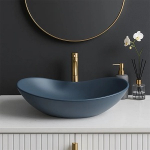 Lavoar pentru blat oval cu finisaj mat Rea Royal Blueberry Matt albastru - Img 1