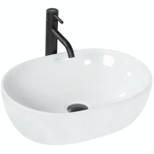 Lavoar REA AMELIA White, oval, 48x34.5 cm, montaj pe blat, ceramica sanitara, fara gaura baterie, Alba - Img 1
