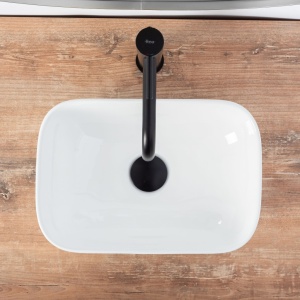 Lavoar REA Belinda MIni, 37x25.5 Cm, Montaj Pe Blat, Design Deosebit, Ceramica Sanitara, Alba - Img 3