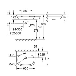 Lavoar suspendat Grohe Euro Ceramic 65 cm alb lucios - Img 3