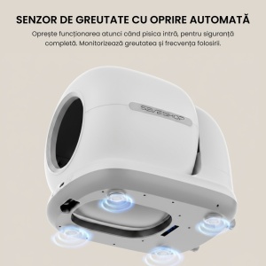Litiera Automata Smart SeveShop, pentru Pisici, Auto-Curatare si Sterilizare Automata, Control prin Aplicatie Mobila, Afisaj LED cu Comenzi Intuitive, Functie de Curatare Usoara, Design Oval Modern, Capacitate 9L, Alb - Img 4