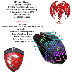 Mouse Wireless Profesional pentru Home & Office ODISSEY LIFE®, Reincarcabil, Iluminare RGB, 9 Butoane, Black - Img 8