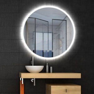 Oglinda LED 100cm, Sistem dezaburire, Lumina reglabila, Afisaj Ora si Temperaura