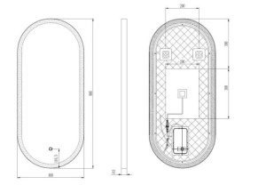 Oglinda LED cu Dezaburire, Dimensiune 40x90cm, Rama din Aluminiu, Culoare Negru - Img 3