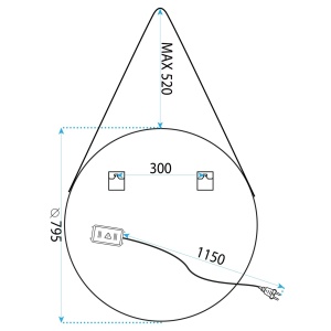 Oglinda rotunda LED suspendata pe curea 80 cm - Img 12