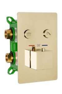 Set Baterie Dus Cu Termostat 2 Functii REA DAVIS L.GOLD, Montaj In Perete, Para Patrata Tip Ploaie 30 X 30 Cm, 2 Functii , Finisaj Auriu - Img 4