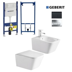 Set Bideu si Vas WC GEBERIT, ceramica sanitara, Vas WC IMPERIA PARIS RIMLESS + Bideu +Capac Soft-Close Inclus SLIM PREMIUM+Cadru+Clapeta - Img 1