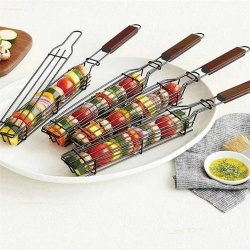 Set pentru Gratar compus din 4 grile extra lungi din otel inoxidabil cu maner de lemn plus manusa si termometru digital pentru carne, legume, fructe de mare - Img 3