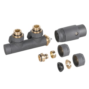 Set robinet calorifer tur retur, cu cap termostatic, tip Duoplex Invena grafit - Img 3
