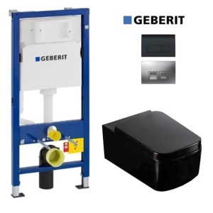 Set Vas WC PRO GEBERIT, Montaj Suspendat, Ceramica Sanitara, Vas WC CUBIC RIMLESS + Capac Soft-Close Inclus + Cadru + Clapeta