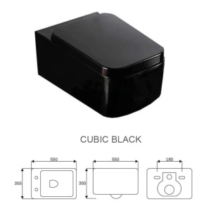 Set Vas WC PRO GROHE, Montaj Suspendat, Ceramica Sanitara, Vas WC CUBIC BLACK RIMLESS + Capac Soft-Close STANDARD Inclus + Cadru + Clapeta - Img 4